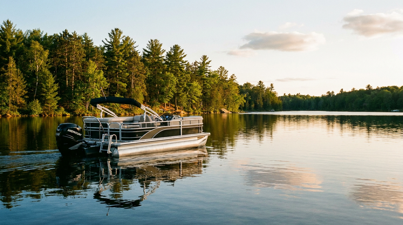 24-foot tritoon with Mercury 200 Pro XS V8 Boost on Rice Lake.