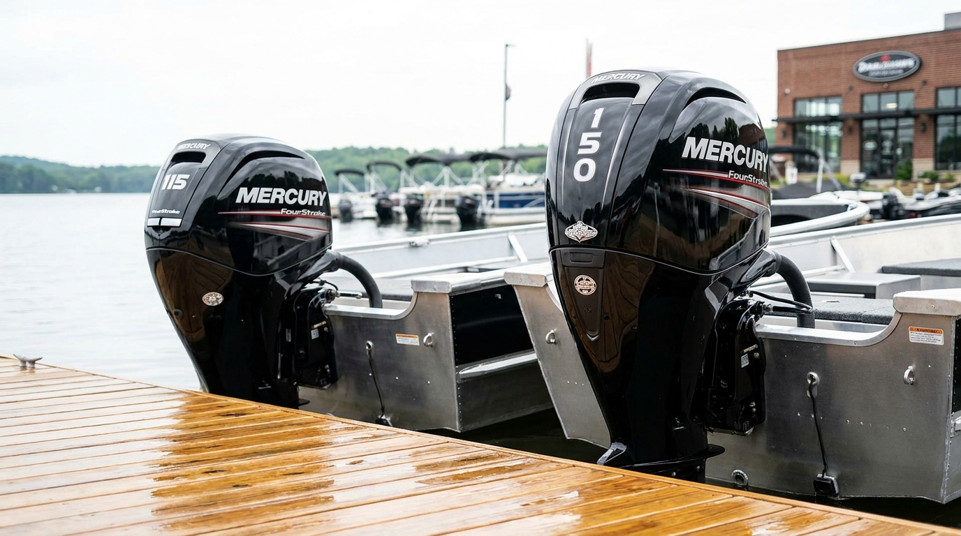 Mercury 115 HP and 150 HP FourStroke side-by-side on identical transoms