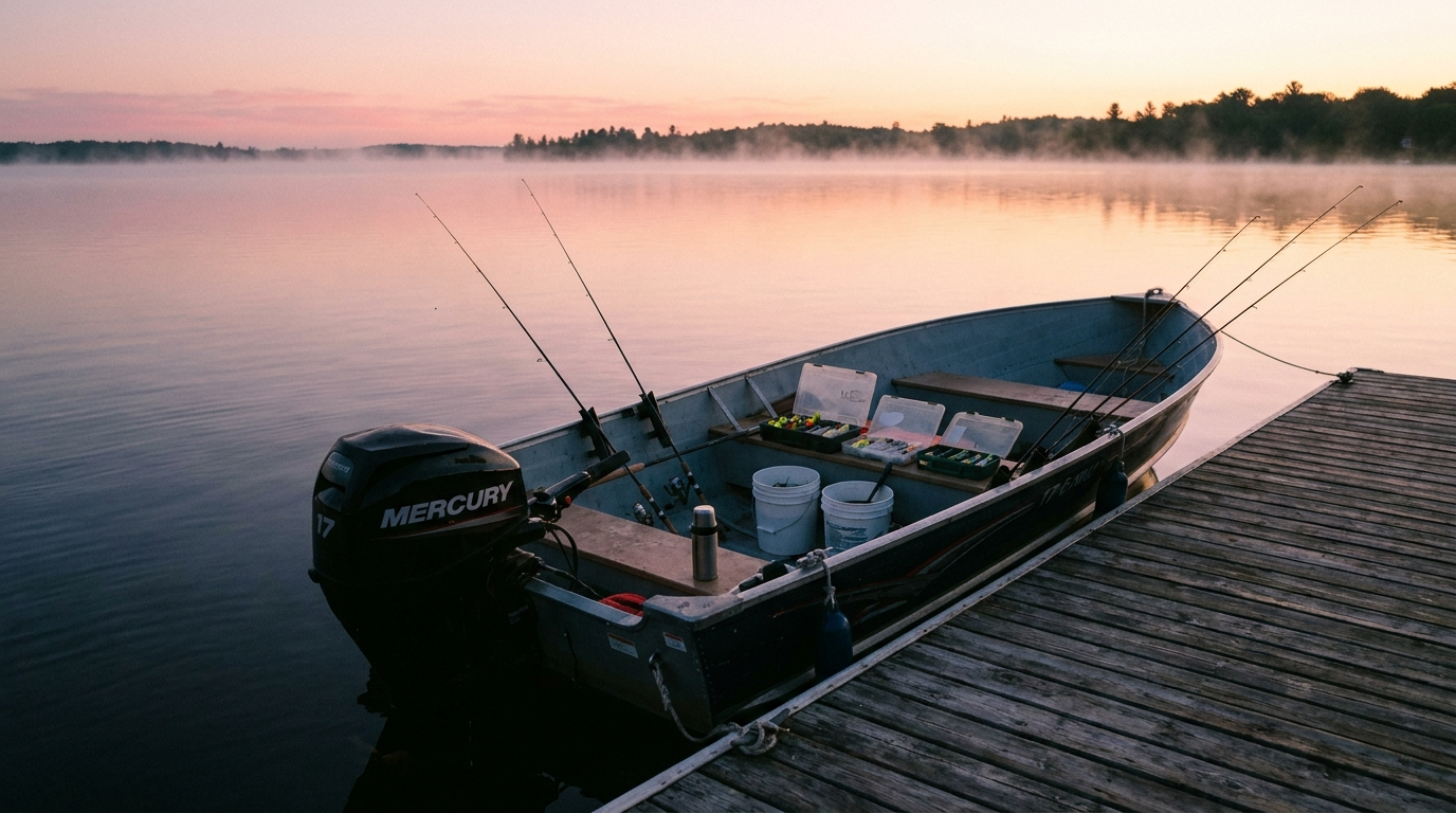 Walleye-opener dawn boat prep on Rice Lake dock