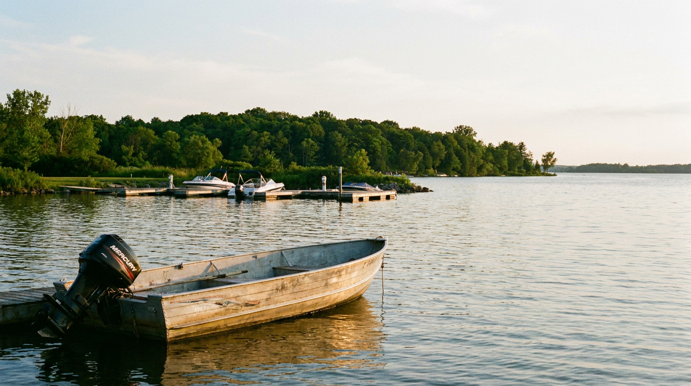 Mercury repower on Rice Lake at Harris Boat Works, Gores Landing, Ontario.